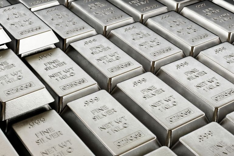 Large stack of silver ingots. 3D illustration.; Shutterstock ID 2522742141; purchase_order: ي; job: ; client: ; other: